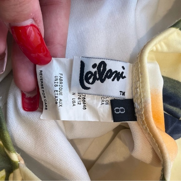 Vintage Leiloni 90s Pastel Yellow One Piece Tropical Floral Pinup Swimsuit 8 - Picture 12 of 16